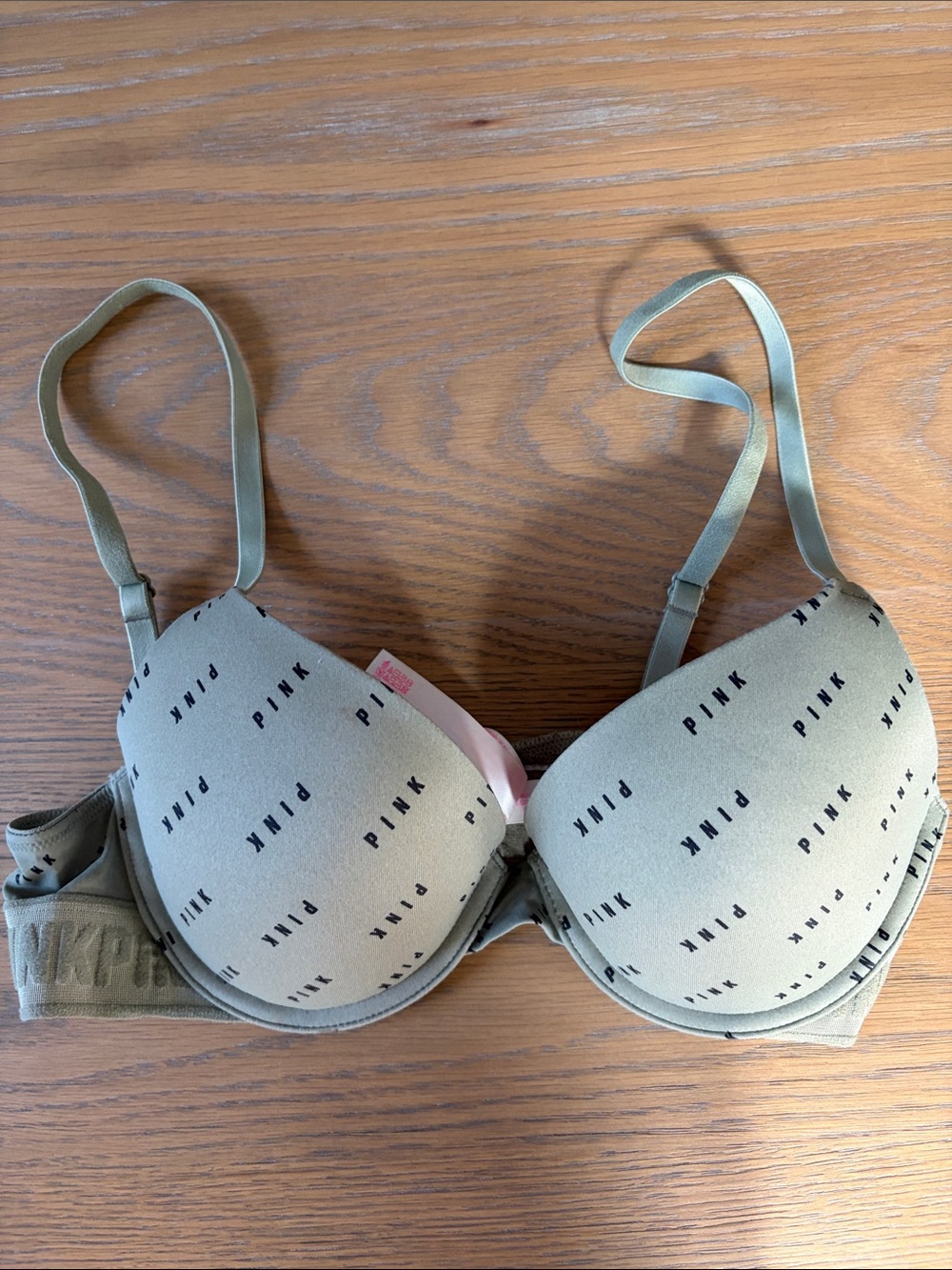 PINK Victoria's Secret Olive Green Logo Push-Up Bra